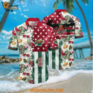 Minnesota Wild Hawaiian Shirt Tropical Hat And Glasses Pattern Summer Hawaiian Shirt