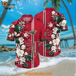 Minnesota Wild Hawaiian Shirt Tropical Hepatica Floral Pattern Summer Hawaiian Shirt