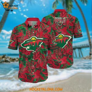 Minnesota Wild Hawaiian Shirt Tropical Leaf Pattern Summer Hawaiian Shirt