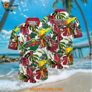 Minnesota Wild Hawaiian Shirt Tropical Parrot Pattern Summer Hawaiian Shirt