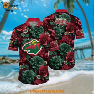 Minnesota Wild Hawaiian Shirt Tropical Rose Pattern Summer Hawaiian Shirt