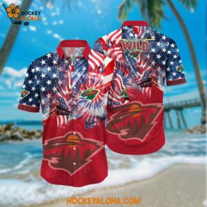 Minnesota Wild Hawaiian Shirt With American Independence Day Pattern Summer Hawaiian Shirt