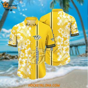 Nashville Predators Hawaiian Shirt Tropical Apricot Blossom Pattern Summer Hawaiian Shirt