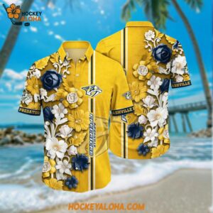 Nashville Predators Hawaiian Shirt Tropical Hepatica Floral Pattern Summer Hawaiian Shirt