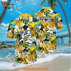 Nashville Predators Hawaiian Shirt Tropical Parrot Pattern Summer Hawaiian Shirt