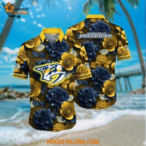 Nashville Predators Hawaiian Shirt Tropical Rose Pattern Summer Hawaiian Shirt
