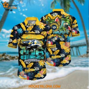 Nashville Predators Hawaiian Shirt With Tropical Fruits Summer Hawaiian Shirt