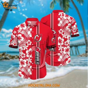 New Jersey Devils Hawaiian Shirt Tropical Apricot Blossom Pattern Summer Hawaiian Shirt
