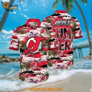 New Jersey Devils Hawaiian Shirt Tropical Desert Island Motif Summer Hawaiian Shirt