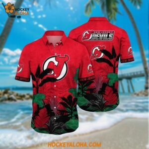 New Jersey Devils Hawaiian Shirt Tropical Forest Motifs Summer Hawaiian Shirt