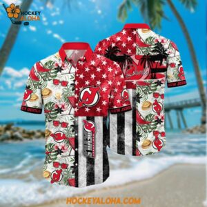 New Jersey Devils Hawaiian Shirt Tropical Hat And Glasses Pattern Summer Hawaiian Shirt