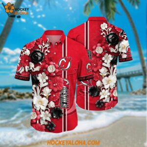 New Jersey Devils Hawaiian Shirt Tropical Hepatica Floral Pattern Summer Hawaiian Shirt