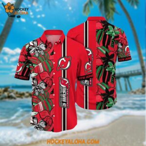New Jersey Devils Hawaiian Shirt Tropical Tropical Forest Floral Pattern Summer Hawaiian Shirt
