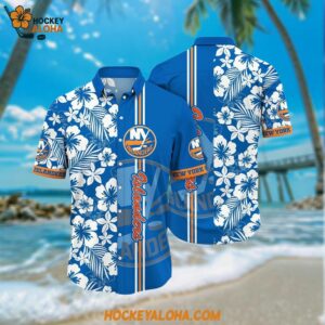 New York Islanders Hawaiian Shirt Tropical Apricot Blossom Pattern Summer Hawaiian Shirt