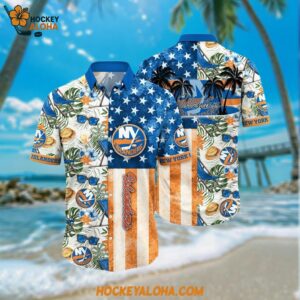 New York Islanders Hawaiian Shirt Tropical Hat And Glasses Pattern Summer Hawaiian Shirt