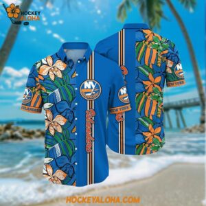 New York Islanders Hawaiian Shirt Tropical Tropical Forest Floral Pattern Summer Hawaiian Shirt