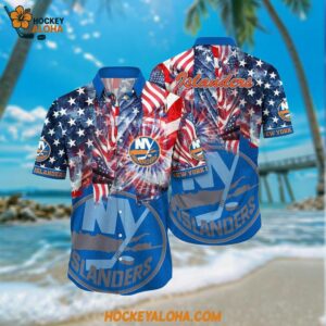 New York Islanders Hawaiian Shirt With American Independence Day Pattern Summer Hawaiian Shirt