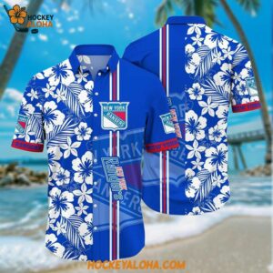 New York Rangers Hawaiian Shirt Tropical Apricot Blossom Pattern Summer Hawaiian Shirt