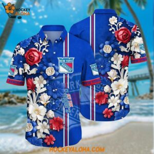 New York Rangers Hawaiian Shirt Tropical Hepatica Floral Pattern Summer Hawaiian Shirt