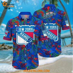 New York Rangers Hawaiian Shirt Tropical Leaf Pattern Summer Hawaiian Shirt