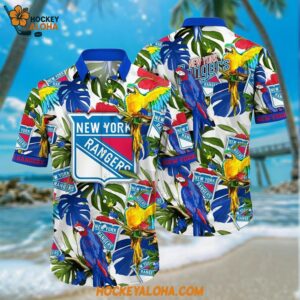 New York Rangers Hawaiian Shirt Tropical Parrot Pattern Summer Hawaiian Shirt
