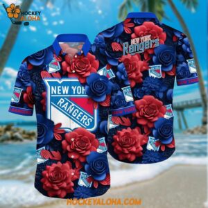 New York Rangers Hawaiian Shirt Tropical Rose Pattern Summer Hawaiian Shirt