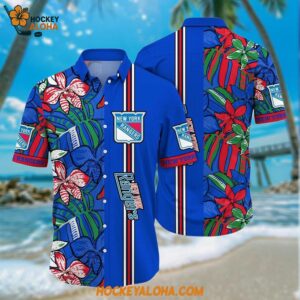 New York Rangers Hawaiian Shirt Tropical Tropical Forest Floral Pattern Summer Hawaiian Shirt