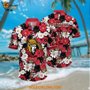 Ottawa Senators Hawaiian Shirt Tropical Begonia Flower Pattern Summer Hawaiian Shirt