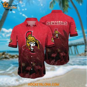 Ottawa Senators Hawaiian Shirt Tropical Flamingo Pattern Summer Hawaiian Shirt