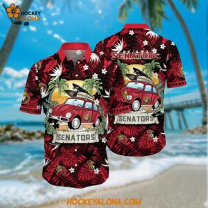 Ottawa Senators Hawaiian Shirt Tropical Forest Motif Car Traveling Summer Hawaiian Shirt