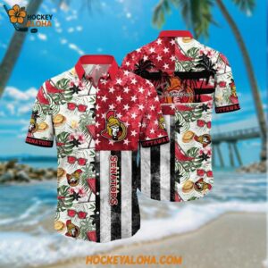 Ottawa Senators Hawaiian Shirt Tropical Hat And Glasses Pattern Summer Hawaiian Shirt