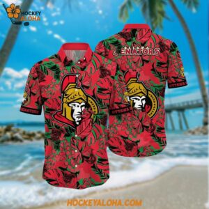 Ottawa Senators Hawaiian Shirt Tropical Leaf Pattern Summer Hawaiian Shirt