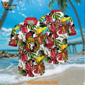 Ottawa Senators Hawaiian Shirt Tropical Parrot Pattern Summer Hawaiian Shirt
