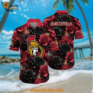 Ottawa Senators Hawaiian Shirt Tropical Rose Pattern Summer Hawaiian Shirt