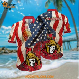 Ottawa Senators Hawaiian Shirt With American Flag Pattern Summer Hawaiian Shirt