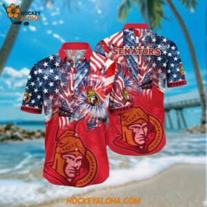 Ottawa Senators Hawaiian Shirt With American Independence Day Pattern Summer Hawaiian Shirt