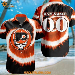 Philadelphia Flyers Grateful Dead Tie Dye Hawaiian Design Button Shirt