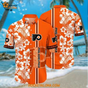 Philadelphia Flyers Hawaiian Shirt Tropical Apricot Blossom Pattern Summer Hawaiian Shirt