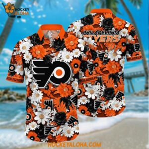 Philadelphia Flyers Hawaiian Shirt Tropical Begonia Flower Pattern Summer Hawaiian Shirt