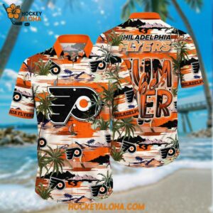 Philadelphia Flyers Hawaiian Shirt Tropical Desert Island Motif Summer Hawaiian Shirt