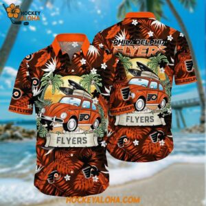 Philadelphia Flyers Hawaiian Shirt Tropical Forest Motif Car Traveling Summer Hawaiian Shirt
