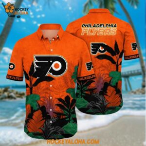 Philadelphia Flyers Hawaiian Shirt Tropical Forest Motifs Summer Hawaiian Shirt