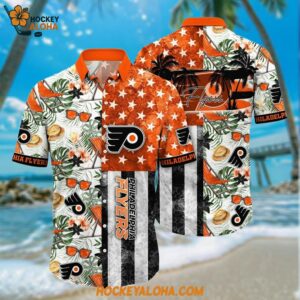Philadelphia Flyers Hawaiian Shirt Tropical Hat And Glasses Pattern Summer Hawaiian Shirt