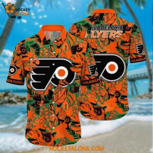 Philadelphia Flyers Hawaiian Shirt Tropical Leaf Pattern Summer Hawaiian Shirt
