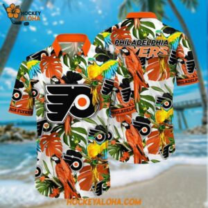 Philadelphia Flyers Hawaiian Shirt Tropical Parrot Pattern Summer Hawaiian Shirt