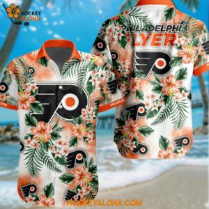 Philadelphia Flyers Hockey Tropical Flower Hawaiian Design Button Shirt