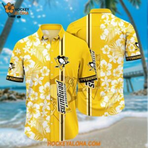 Pittsburgh Penguins Hawaiian Shirt Tropical Apricot Blossom Pattern Summer Hawaiian Shirt