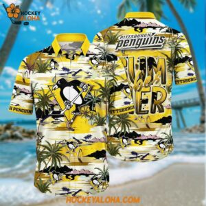 Pittsburgh Penguins Hawaiian Shirt Tropical Desert Island Motif Summer Hawaiian Shirt