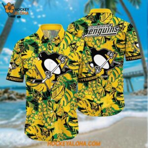 Pittsburgh Penguins Hawaiian Shirt Tropical Leaf Pattern Summer Hawaiian Shirt