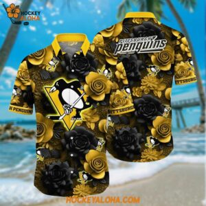Pittsburgh Penguins Hawaiian Shirt Tropical Rose Pattern Summer Hawaiian Shirt